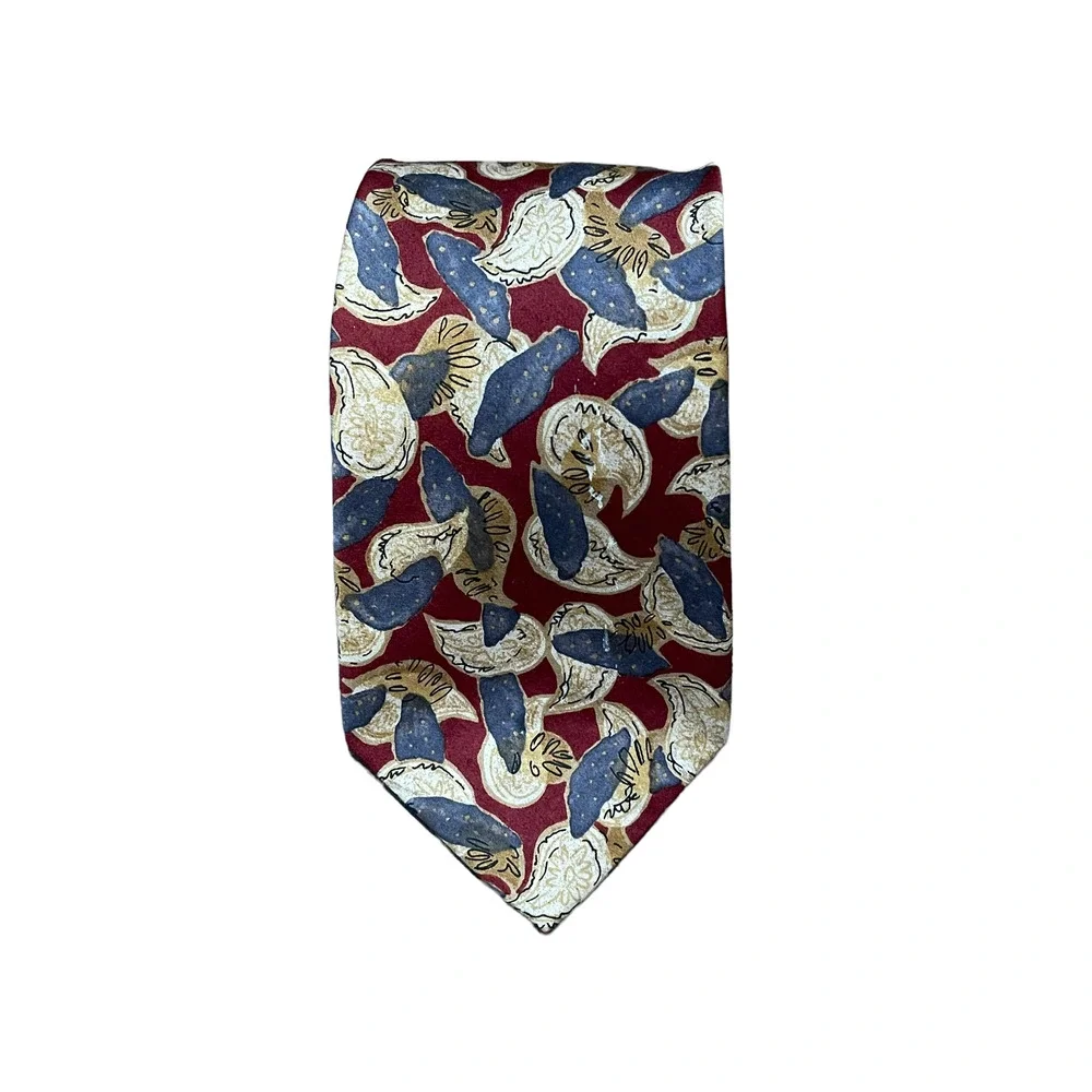 Robert Talbott Mens Tie Burgundy‎ Gray Yellow Geometric Pattern Silk 59.5X3.75